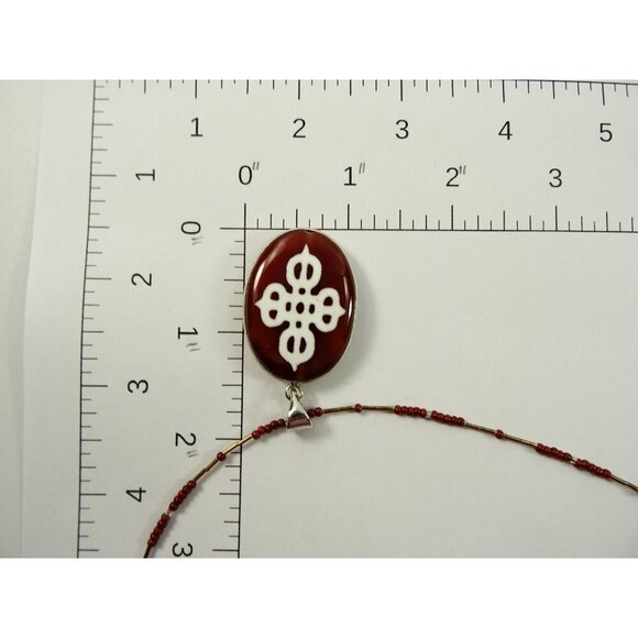 Tibetan Cross Stone Necklace Statement Choker Magnetic Clasp 16in - Picture 9 of 10